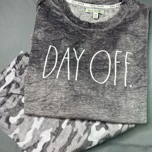 Rae Dunn women’s lounge set long sleeve top and Gray Camouflage pant